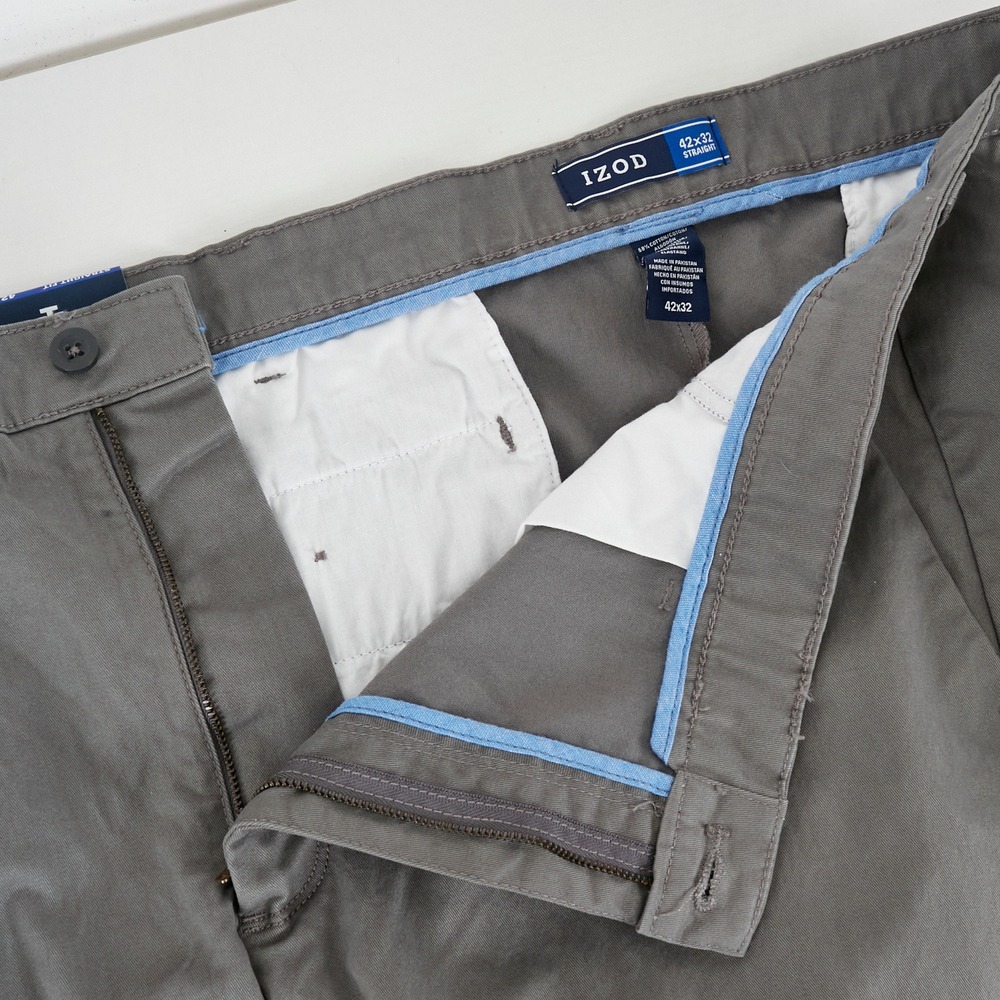 IZOD Performance Stretch Pants Mens 42x32 Grey Straight Smoked Pearl - Picture 9 of 15